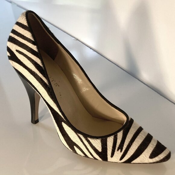 Talbots SZ 7  Naomi calf hair leather zebra print stiletto heels artsy formal - Picture 6 of 9